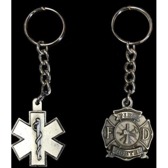 Pewter Keychain - Star of Life OR Firefighter