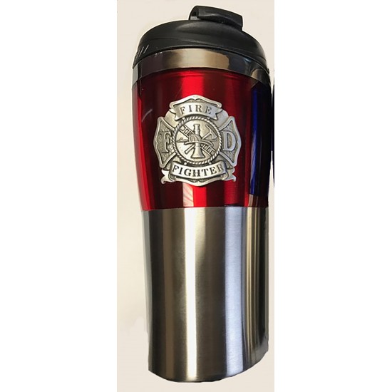 Stainless Steel Two Tone Travel Mug with Pewter Crest - FIREFIGHTER