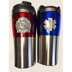Stainless Steel Two Tone Travel Mug with Pewter Crest