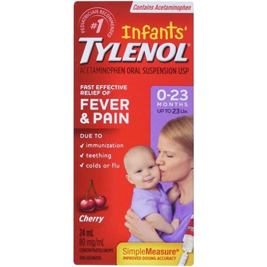 Tylenol Infants' Medicine, 0 - 23 Months, Cherry Suspension liquid, Acetaminophen 80mg/1mL, 24mL