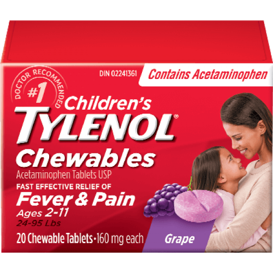 CHILDREN'S CHEWABLE TYLENOL FEVER AND PAIN AGES 2-11 - GRAPE 20 TABLETS